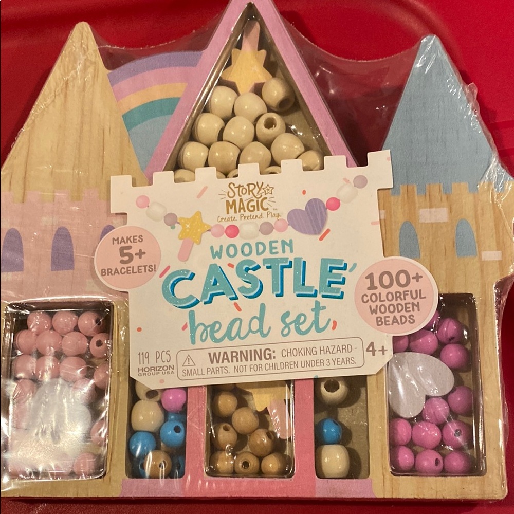 Wooden Castle Bead Set - Pink, Blue, White